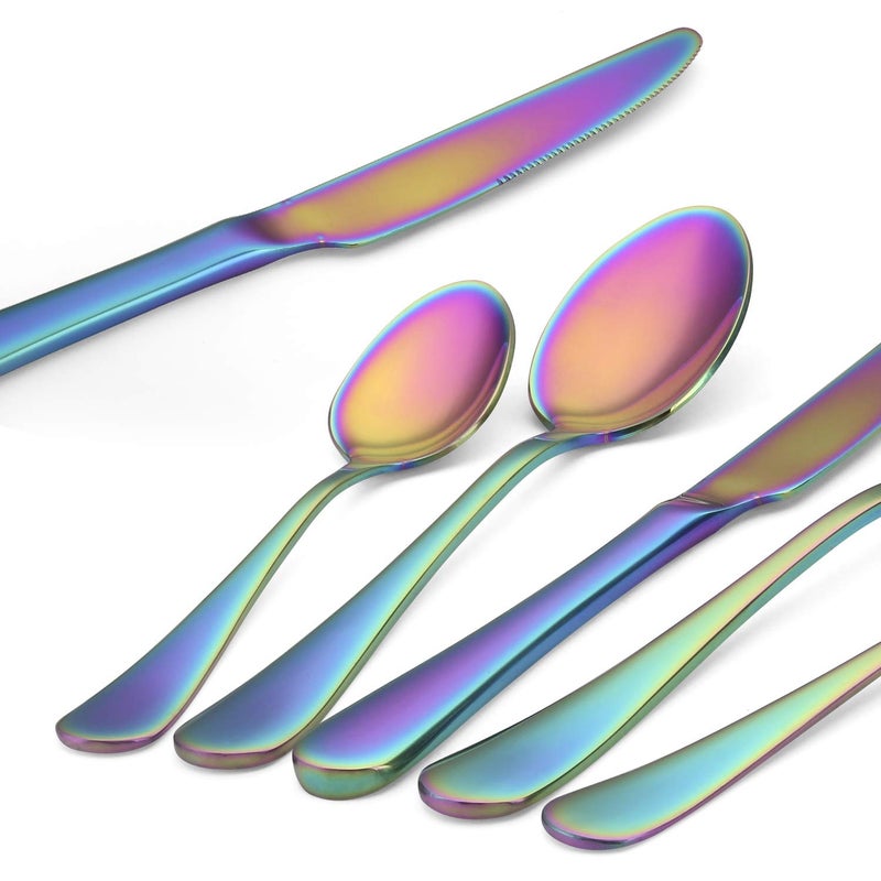 sharecook Rainbow Silverware Set,SHARECOOK 20-Piece Stainless Steel Flatware Set with Round Edge,Kitchen Utensil Set Service for 4,Dishwasher Safe (Multicolor) - Image 4